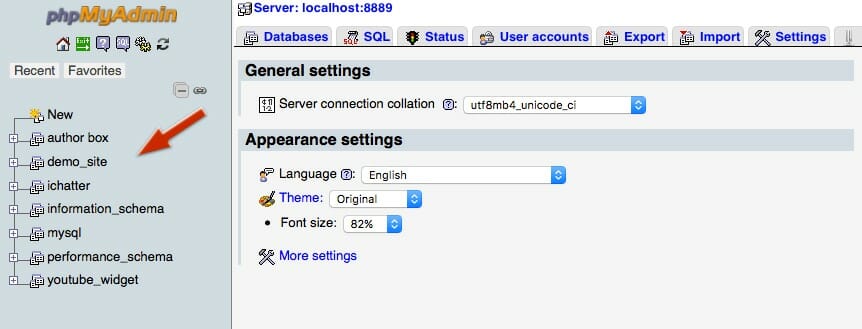 PHPMyAdmin Database Selection