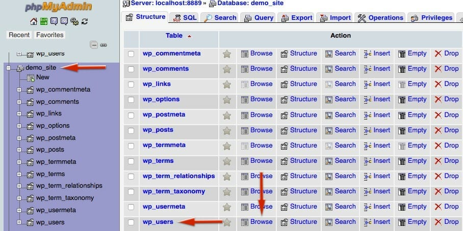 WordPress PHPMyAdmin Tables