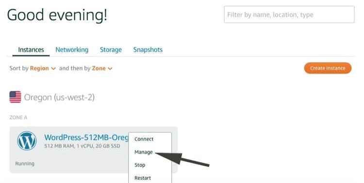Manage WordPress Instance From AWS LightSail Console