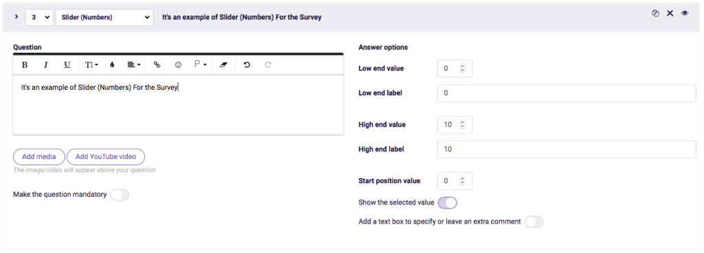Example Slider (Number) Question