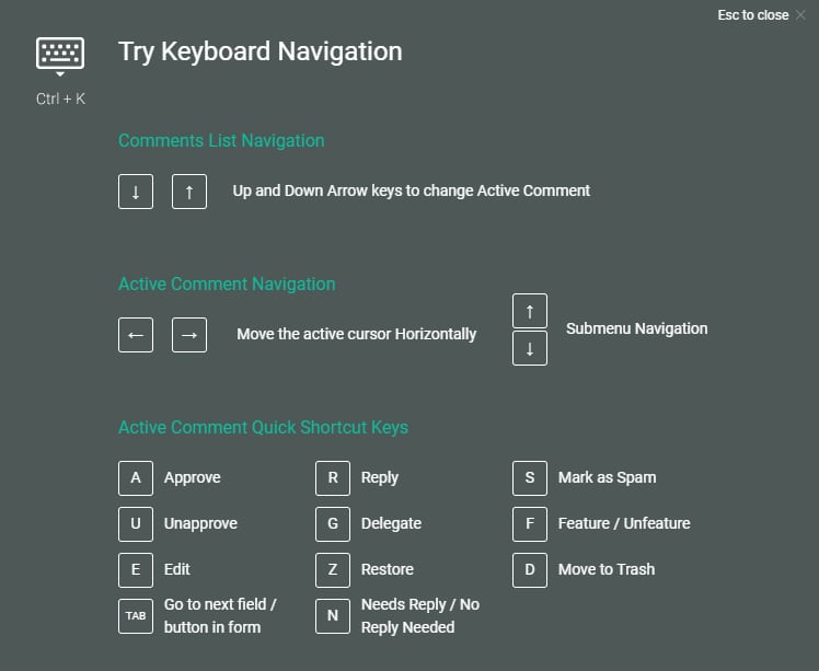 Keyboard Shortcuts For Comment Moderations