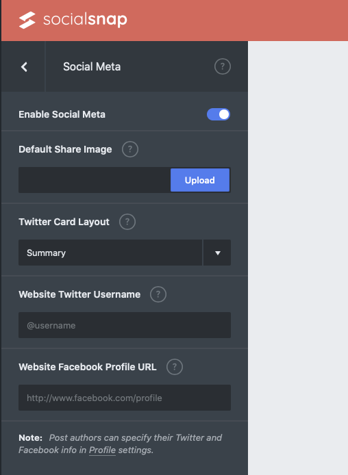 Social Media Meta Data Settings