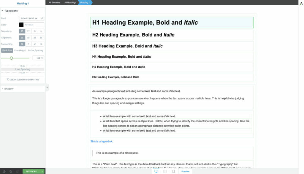 edit font and typography for your site