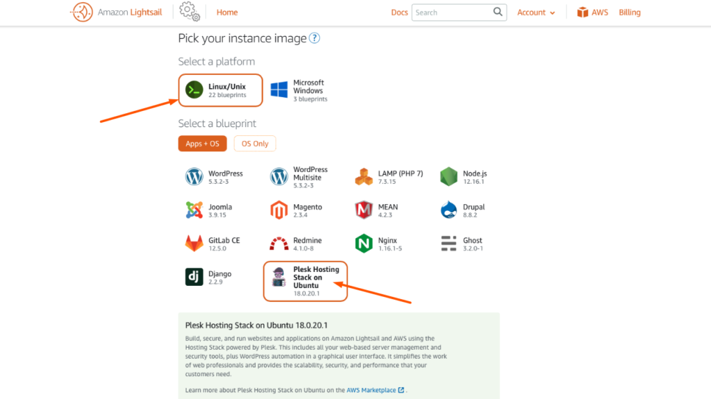 Create Plesk Server On AWS LightSail
