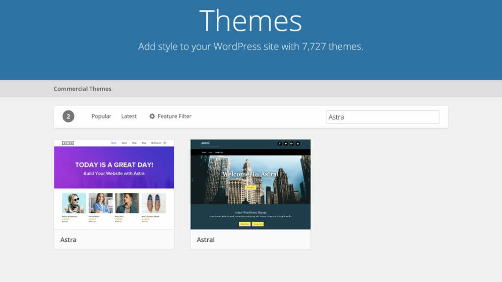 Astra WordPress Theme In WordPress Repository
