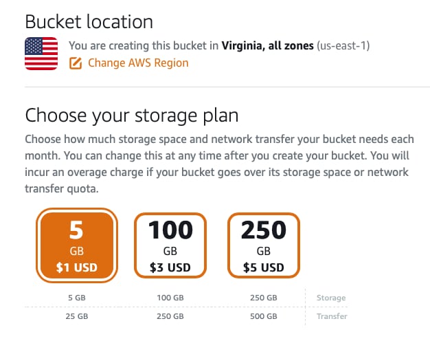AWS LightSail Bucket Storage Plans