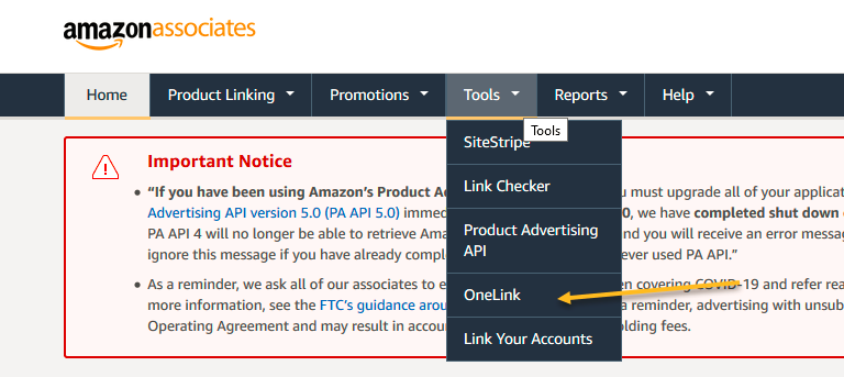 click on the OneLink option