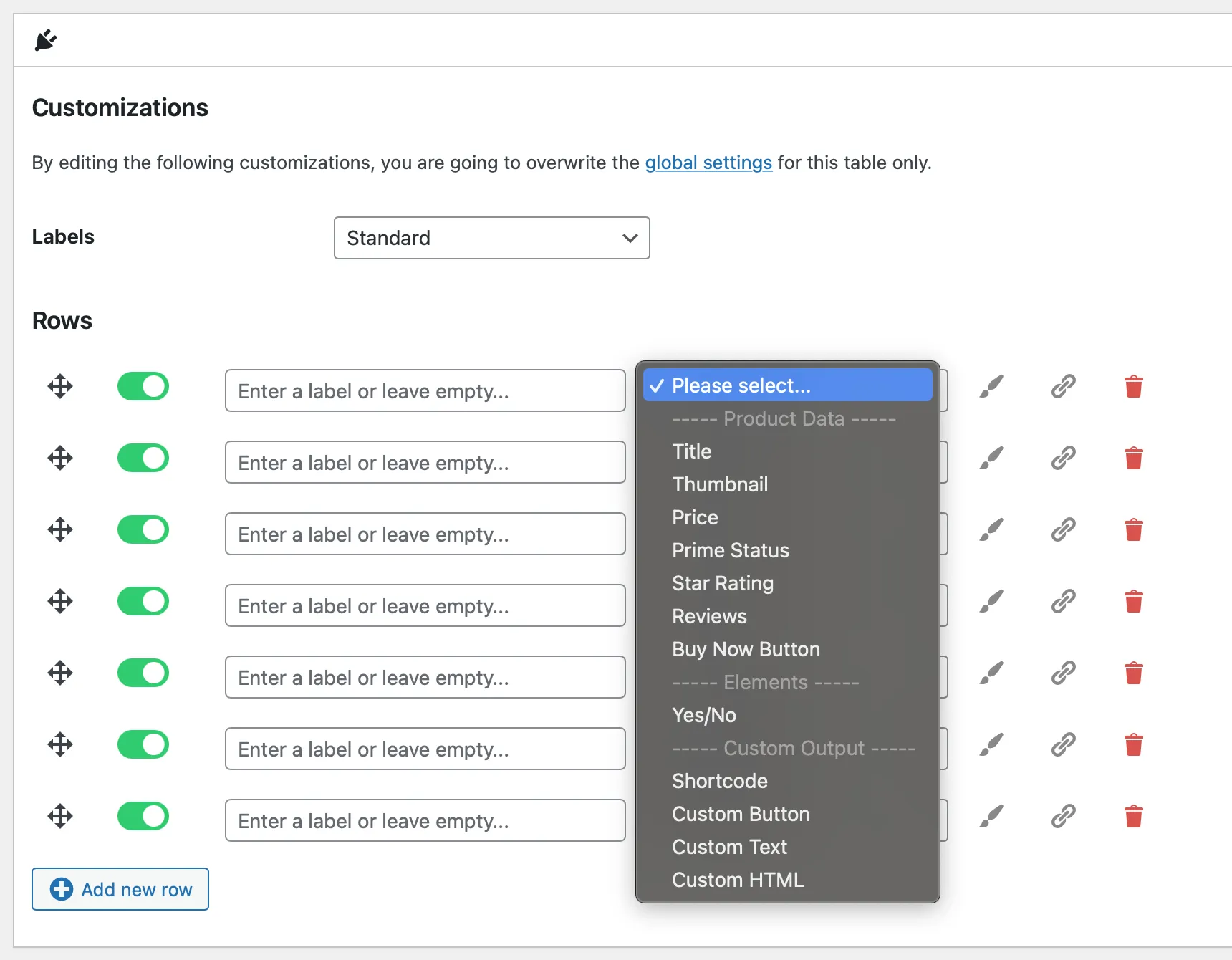 aawp product information in comparision tables