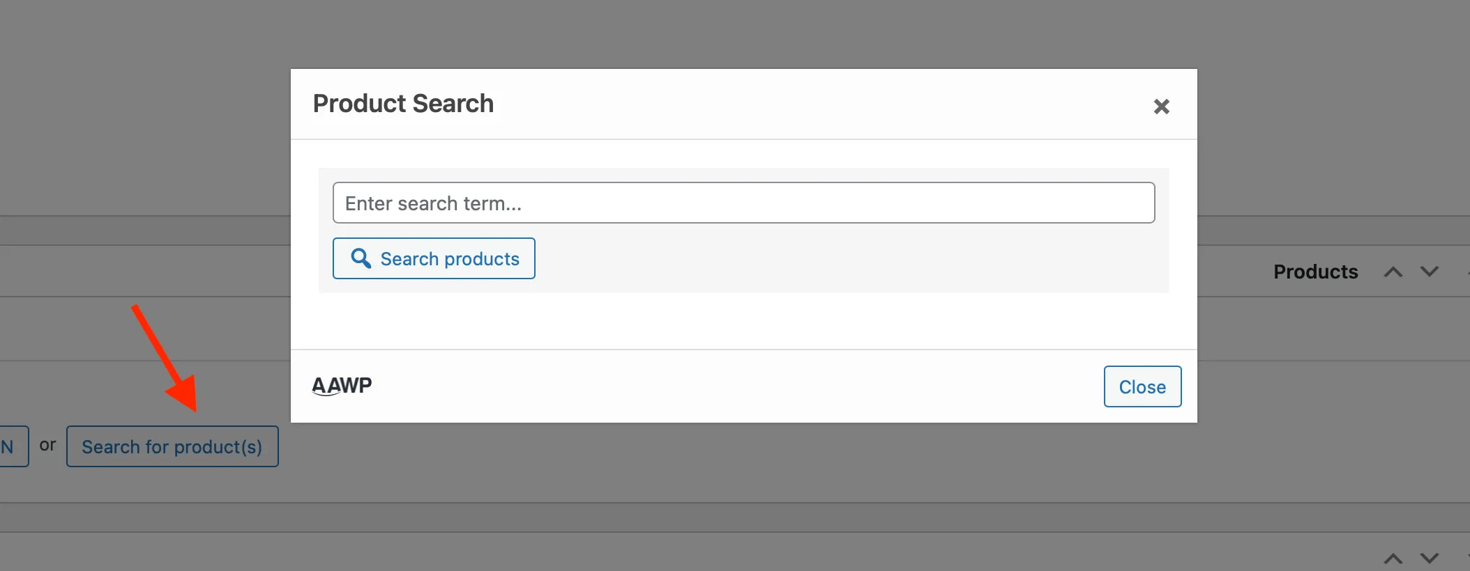 aawp product search screen for comparision tables