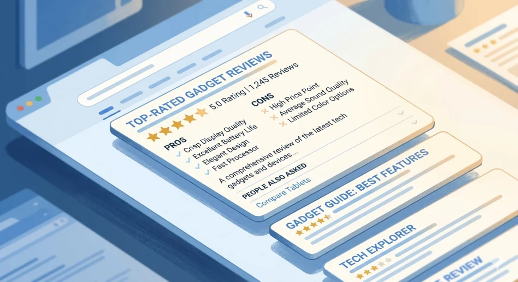 Google search result displaying review rich snippet with star ratings from schema markup