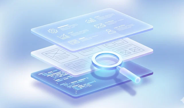 Layered progressive disclosure for AI showing metadata, documents, and code at different context levels