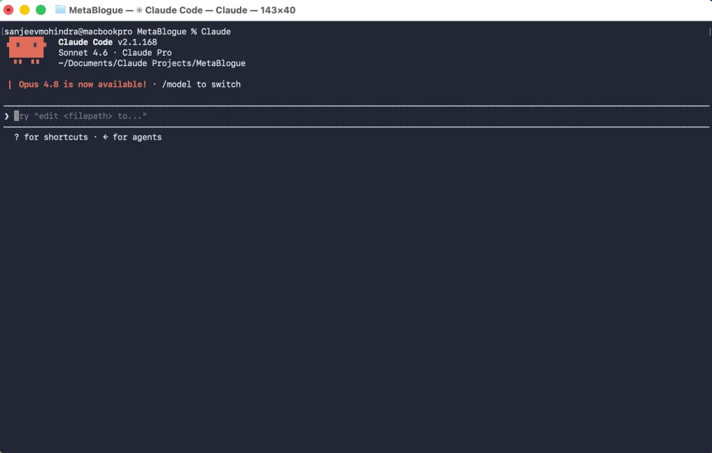 Claude Code being used in Terminal Window on Mac 