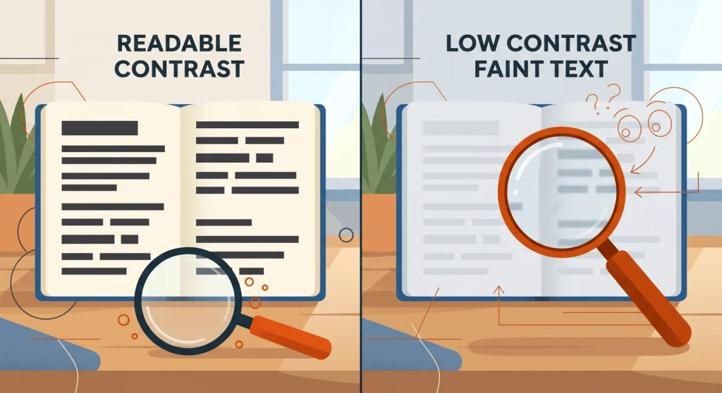 Free Color Palette Generator with WCAG Contrast Checker 2 Comparison of high-contrast readable text versus low-contrast text that fails WCAG
