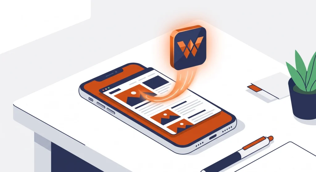 A WordPress blog turning into a PWA with an installable home-screen icon on a phone