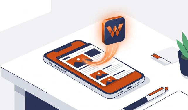 A WordPress blog turning into a PWA with an installable home-screen icon on a phone