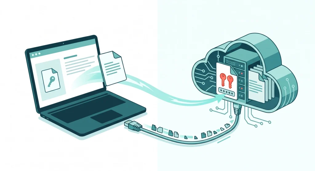 How to Protect Your Credentials and Secrets from AI Coding Tools 3 Diagram showing secrets from a local .env file travelling to cloud AI servers