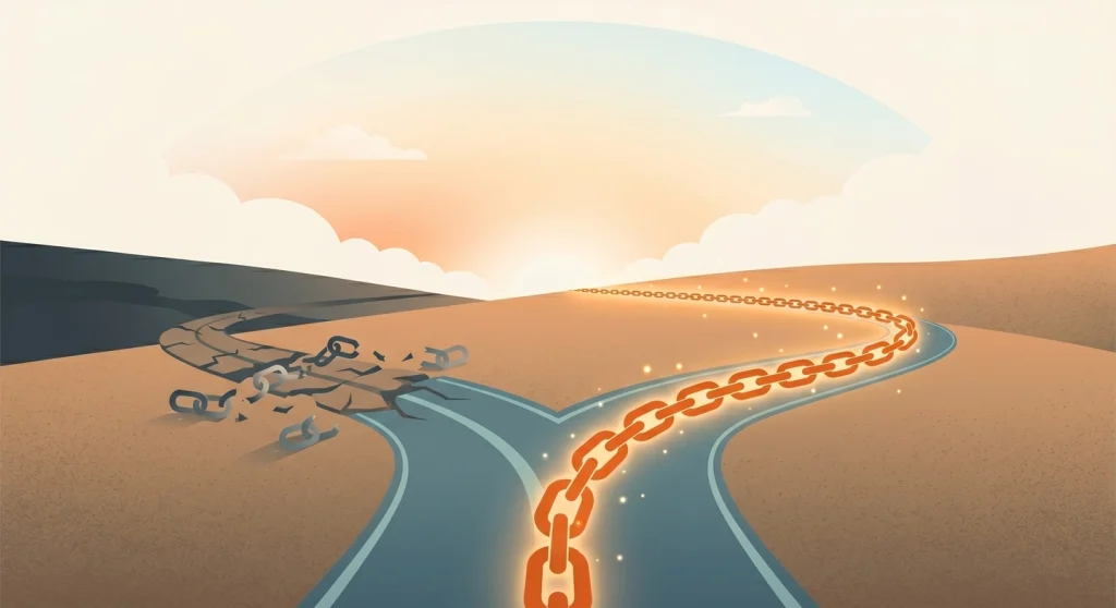 Two paths showing broken spammy links versus quality backlink tactics