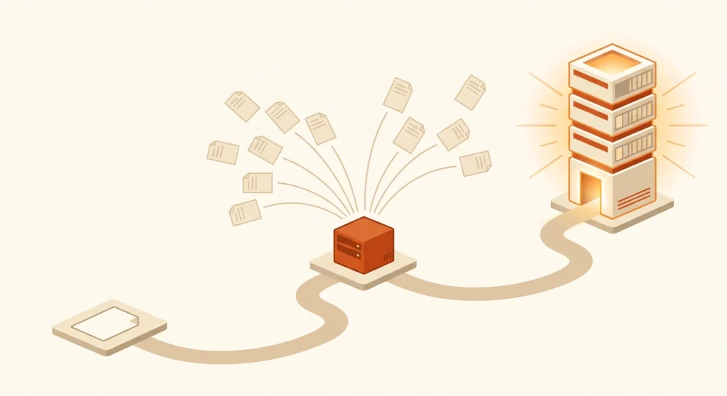 Migration path from a skill with reference files to an MCP server to a RAG-based knowledge index, using the same markdown files